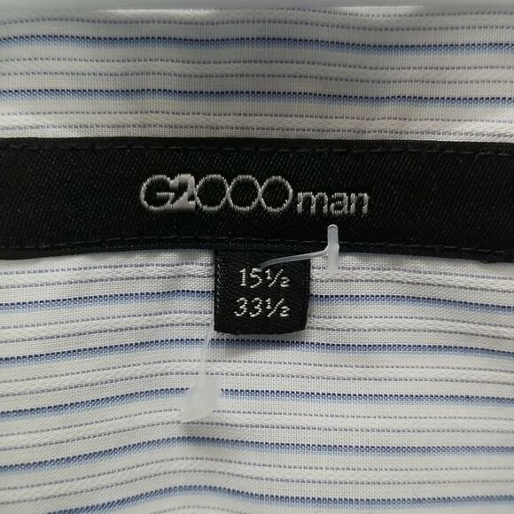 🎁5/$25 G2000 Shirt Men's 15 1/2 33 1/2 Long Sleeve Button Up Blue White Strips - Picture 6 of 12